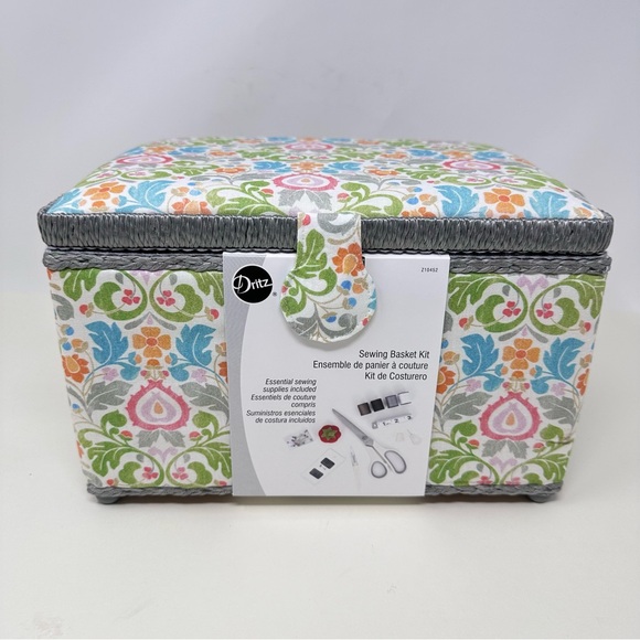 Dritz NWT Retro Quilted Floral Print Stocked Sewing Basket Kit - Picture 1 of 11